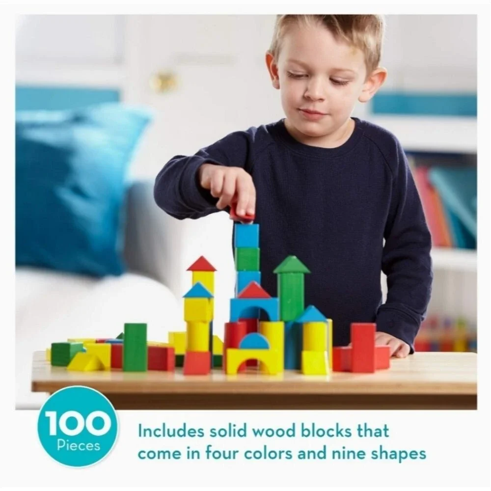 NWT gift MELISSA & DOUG Wooden Building Blocks Set STEM shapes and colors